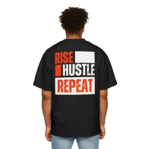 'Rise Hustle Repeat'  Graphic T-Shirt, Men's Heavy Oversized Tee for Casual Wear